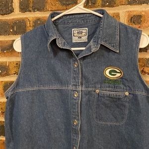 VTG GREEN BAY PACKERS Lee Sport Casuals denim jean embroidered vest, W’s L